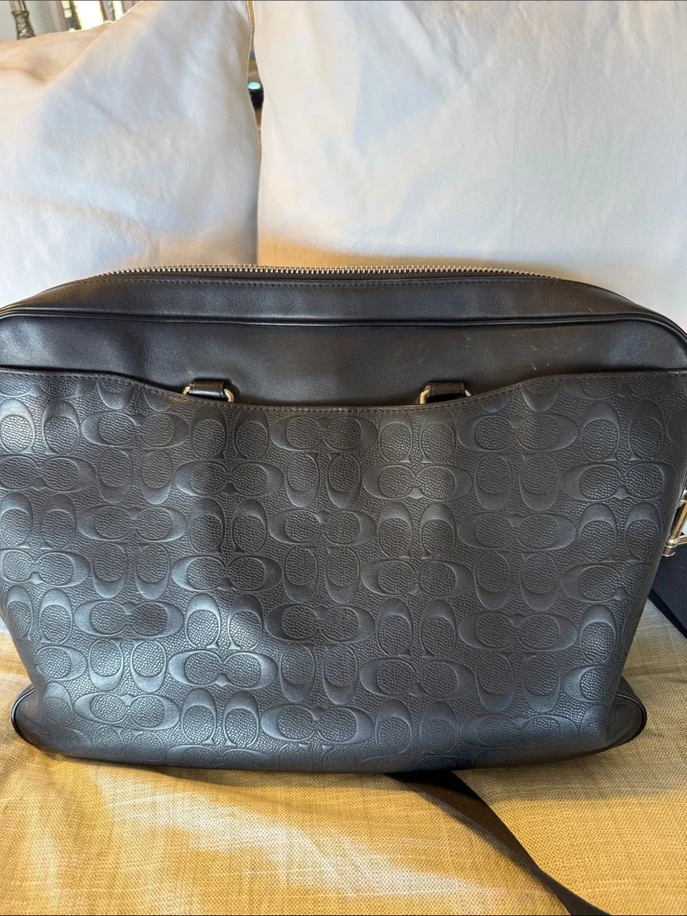Coach Black Signature Embossed Leather Messenger and Crossbody Set